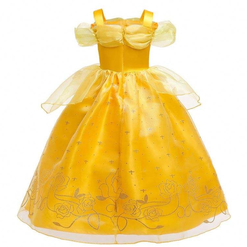 Halloween vánoční oblečení Holčička Žlutá vrstvená klasická dětská dětská šaty Belle Princess šaty s příslušenstvím HCBL-005