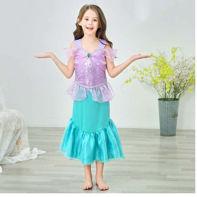 Princezna holčičky Flitry Mermaid šaty pro dívku 6-7 let s šperky HCMM-006