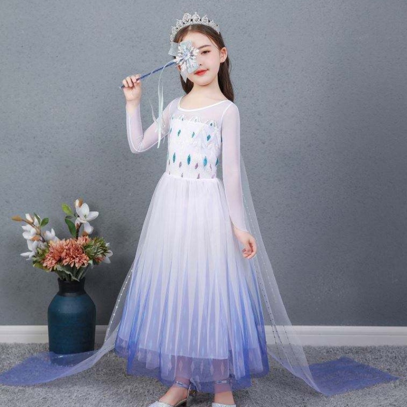 Baige Kids Girl Fancy Cosplay Long Cape Cosplay Party Princess Elsa šaty kostým