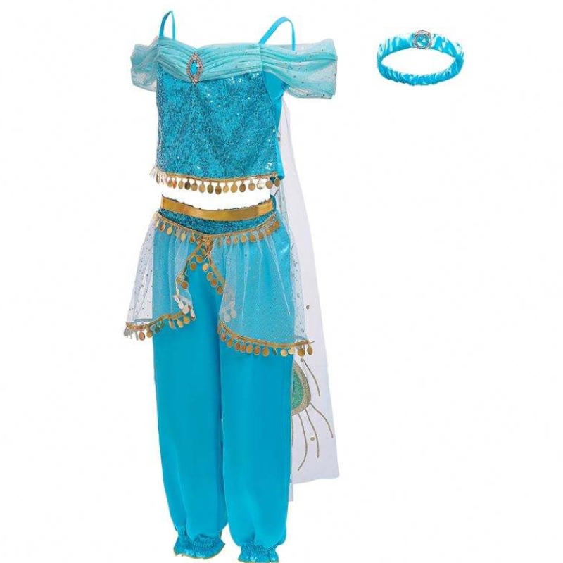 Baige Halloween Princezna Jasmine Girl Dlouhé kalhoty s Cloak Kids Princess Fancy Costom BX1638