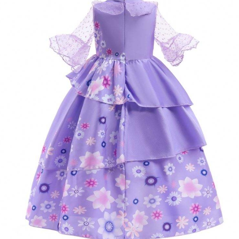 Hot Sale Kids Encanto Movie Costume Isabella cosplay fialová květinové dívky Silk Maxi dlouhé šaty
