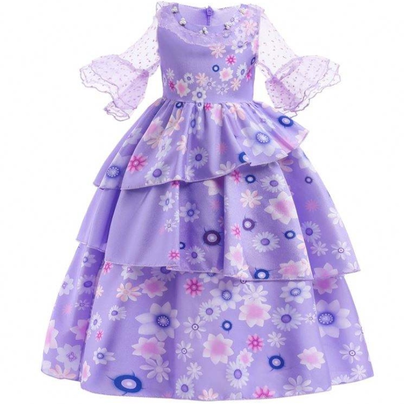 Hot Sale Kids Encanto Movie Costume Isabella cosplay fialová květinové dívky Silk Maxi dlouhé šaty