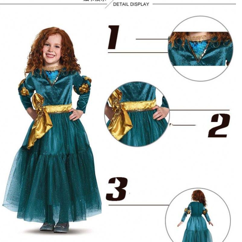 Dívka cosplay princezna šaty malá dobrodružství středověká princezna oblékat kostým merida kostým pro dívky
