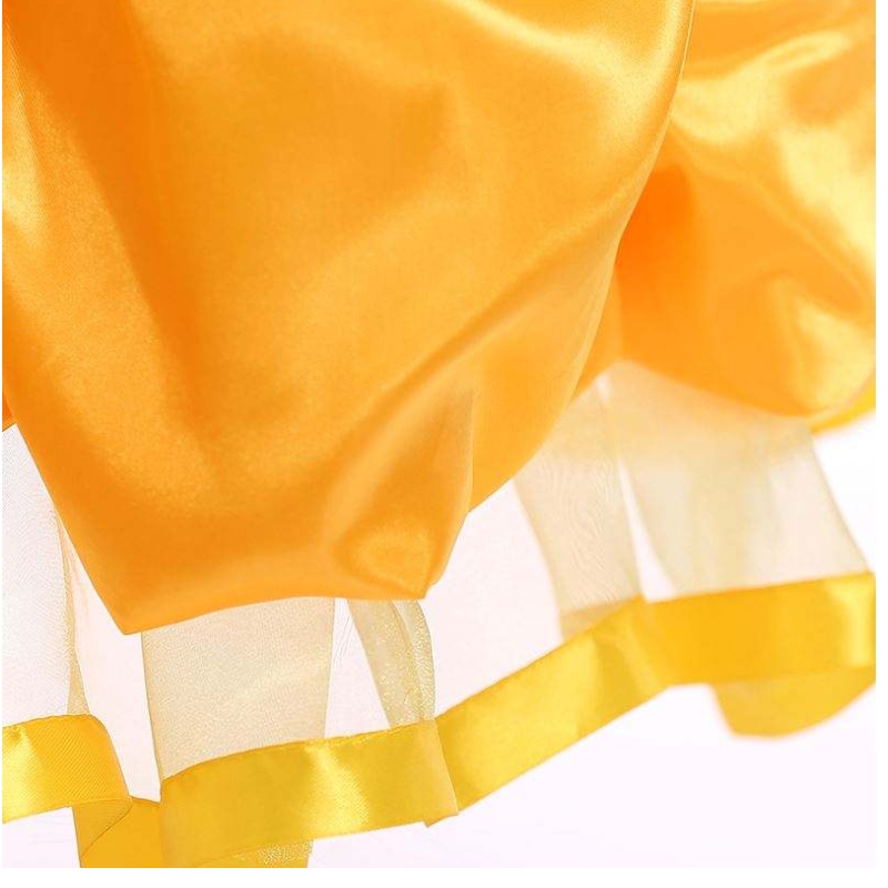 Baige New Design Kids Kostém dívky jména šaty s obrázky princezna belle dlouhá šatynafouklé žluté šaty SMR023