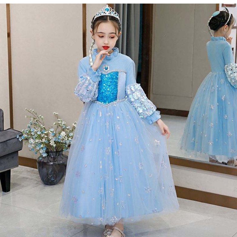 Ong rukávy šaty elsa šaty cosplay personál kostým seplatný dívky šaty