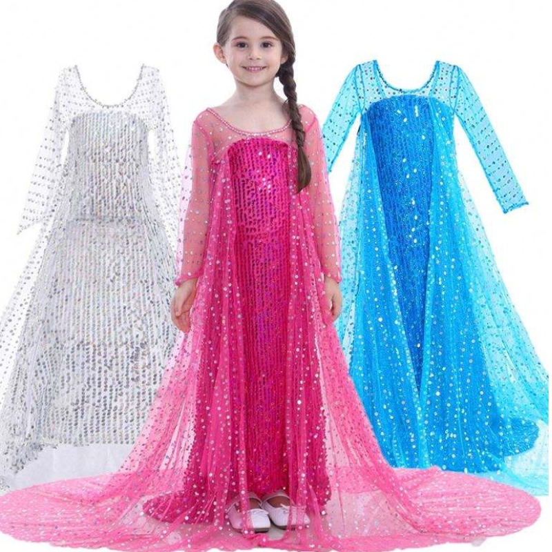 Elsa šaty děti dívky kostým Snow Queen 2 Elsa Blue Pink flitry s dlouhým rukávem TV&filmové kostýmy pro dívky