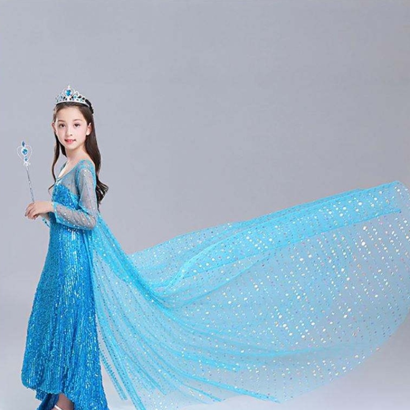 Elsa šaty děti dívky kostým Snow Queen 2 Elsa Blue Pink flitry s dlouhým rukávem TV&filmové kostýmy pro dívky
