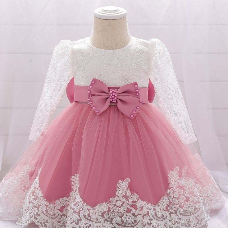 Baige Flower Girl Partynosit západní křest šaty krajkynovorozené dítě křtiny šaty