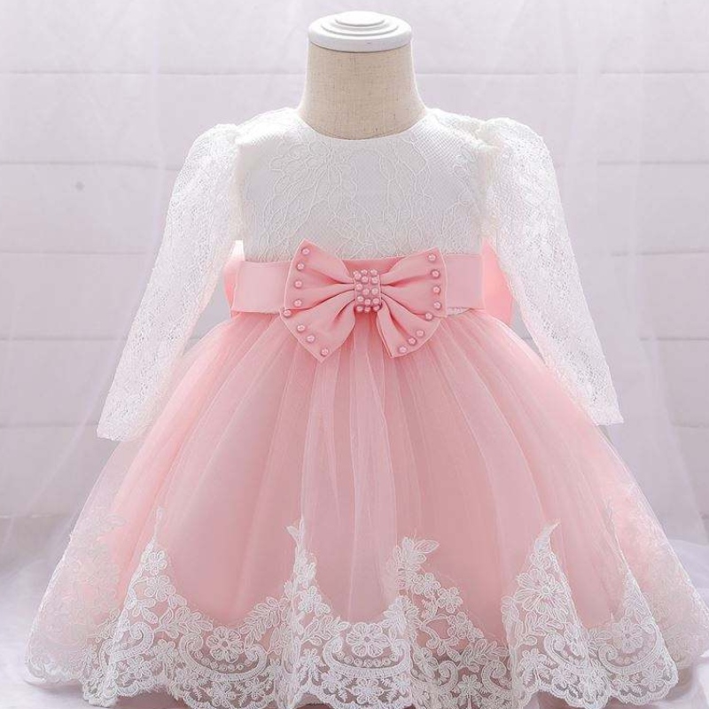 Baige Flower Girl Partynosit západní křest šaty krajkynovorozené dítě křtiny šaty