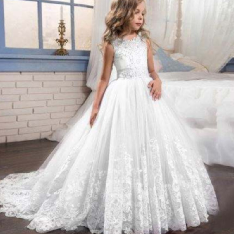 Baige Luxury Princess bez rukávů večírku Velkoobchodní děti večerní plesové šaty ozdobnánarozeninová párty kostým