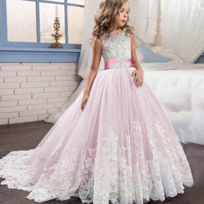 Baige Luxury Princess bez rukávů večírku Velkoobchodní děti večerní plesové šaty ozdobnánarozeninová párty kostým