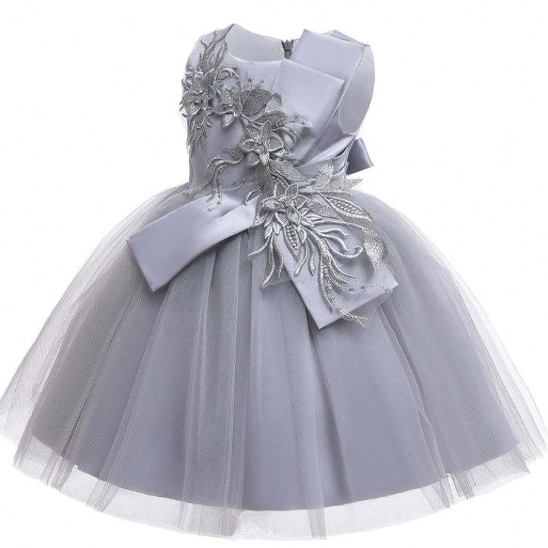 Baige Flower Girls Roztomilé bez rukávů Dětské party šaty Big Bow Floral Wedding Birthday Princess šaty