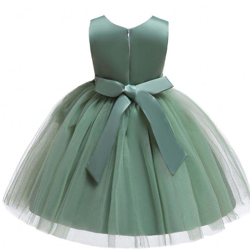 Baige Flower Girls Roztomilé bez rukávů Dětské party šaty Big Bow Floral Wedding Birthday Princess šaty