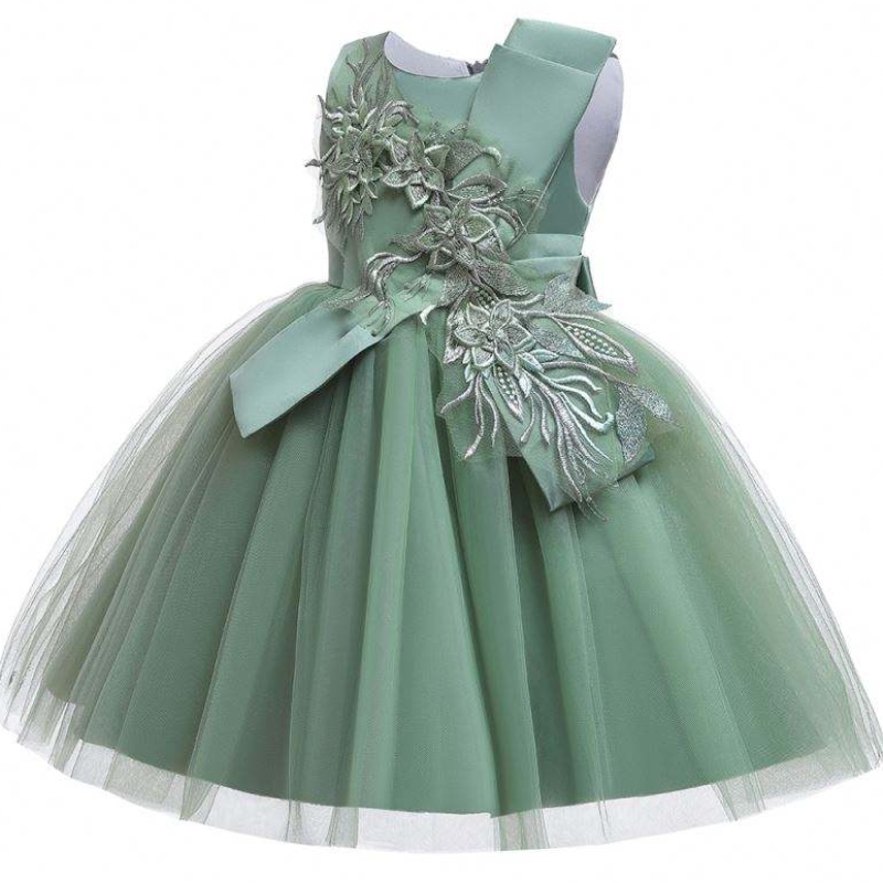 Baige Flower Girls Roztomilé bez rukávů Dětské party šaty Big Bow Floral Wedding Birthday Princess šaty