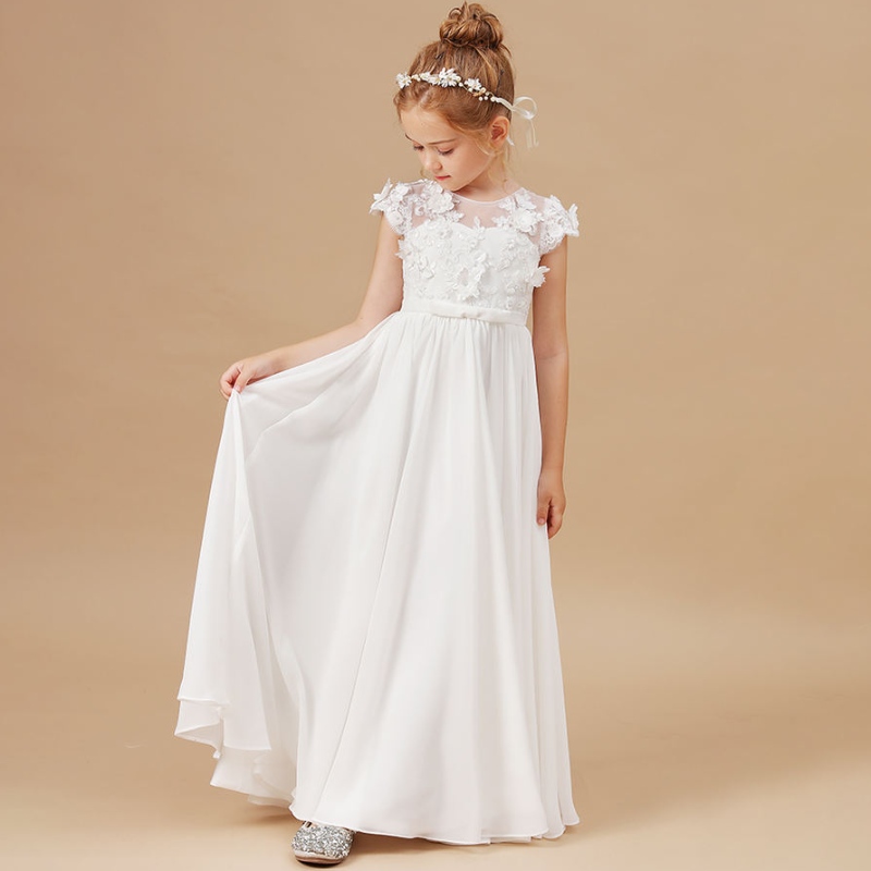 Květinové dívky šaty Appliqueless bez rukávů dětskénarozeninové oslavy Pájecí šaty Svatby první primera communion Elegantní Vestidos 2-14