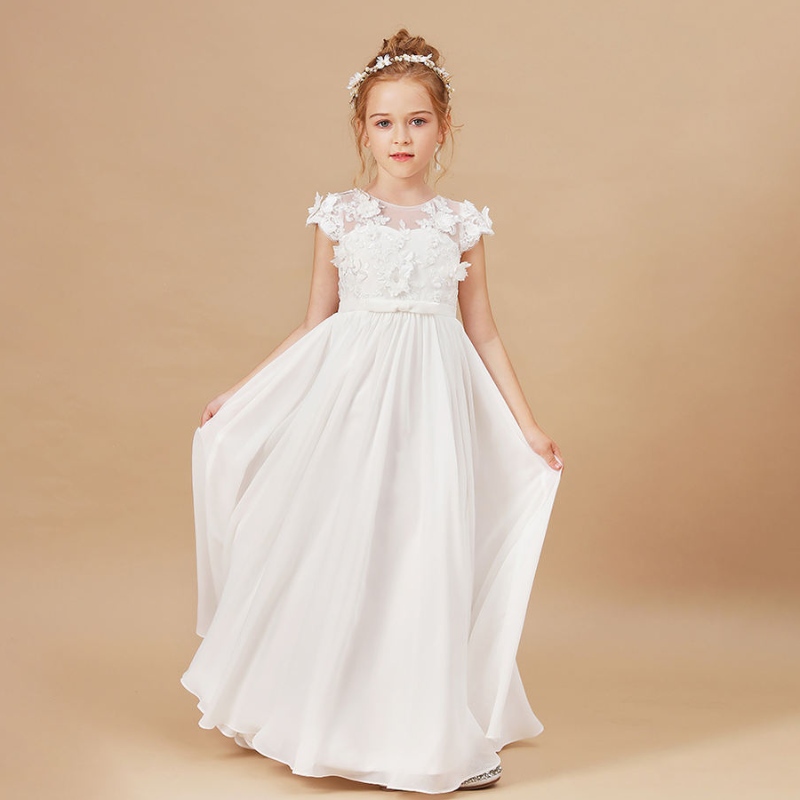 Květinové dívky šaty Appliqueless bez rukávů dětskénarozeninové oslavy Pájecí šaty Svatby první primera communion Elegantní Vestidos 2-14