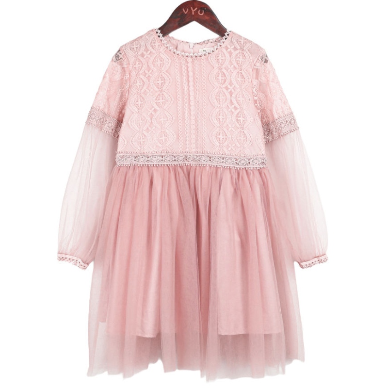 Malé dívky bílé růžové krajkové šaty dlouhé rukáv květiny dětské děti princezna Pageantnarozeninový párty šaty tulle vintage šaty 3 8 14 let