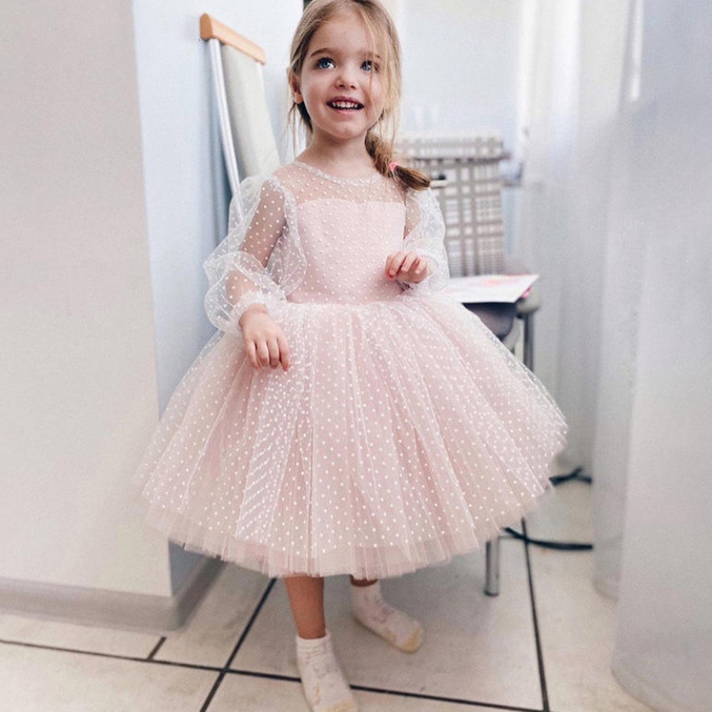 Elegantní volánky kuličky šaty květinové dívky šaty krystaly děti princezna pro svatby večírky Pásové šaty vestidos de fiesta