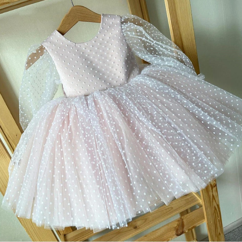 Elegantní volánky kuličky šaty květinové dívky šaty krystaly děti princezna pro svatby večírky Pásové šaty vestidos de fiesta