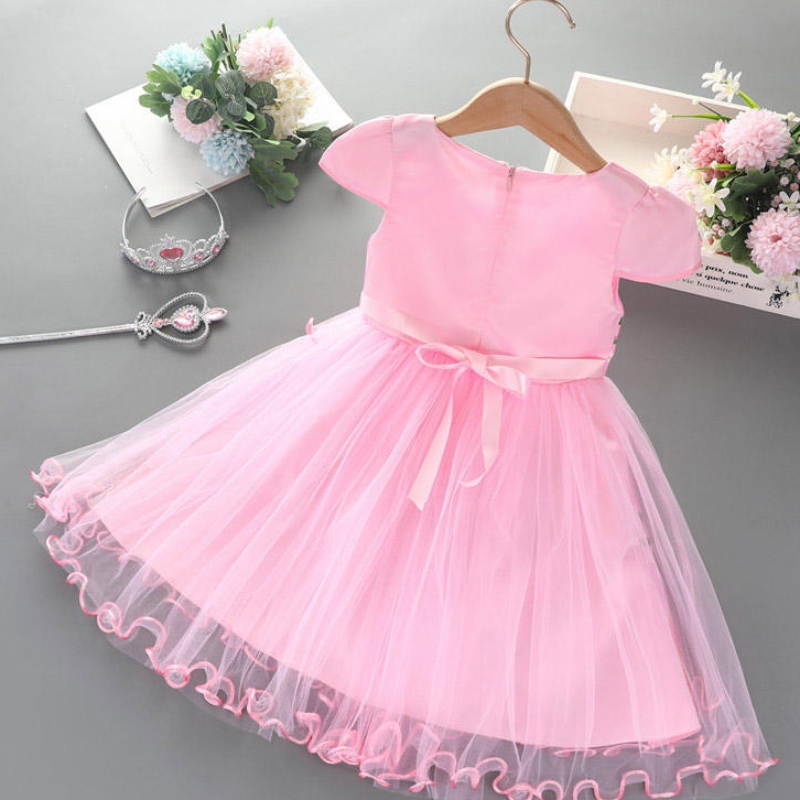 2-8y dívky šaty Summer Nové krátké rukáv Princezna Elsa Mesh Tutu Sukně děti \\ Narozeninové oslavy cosplay šaty