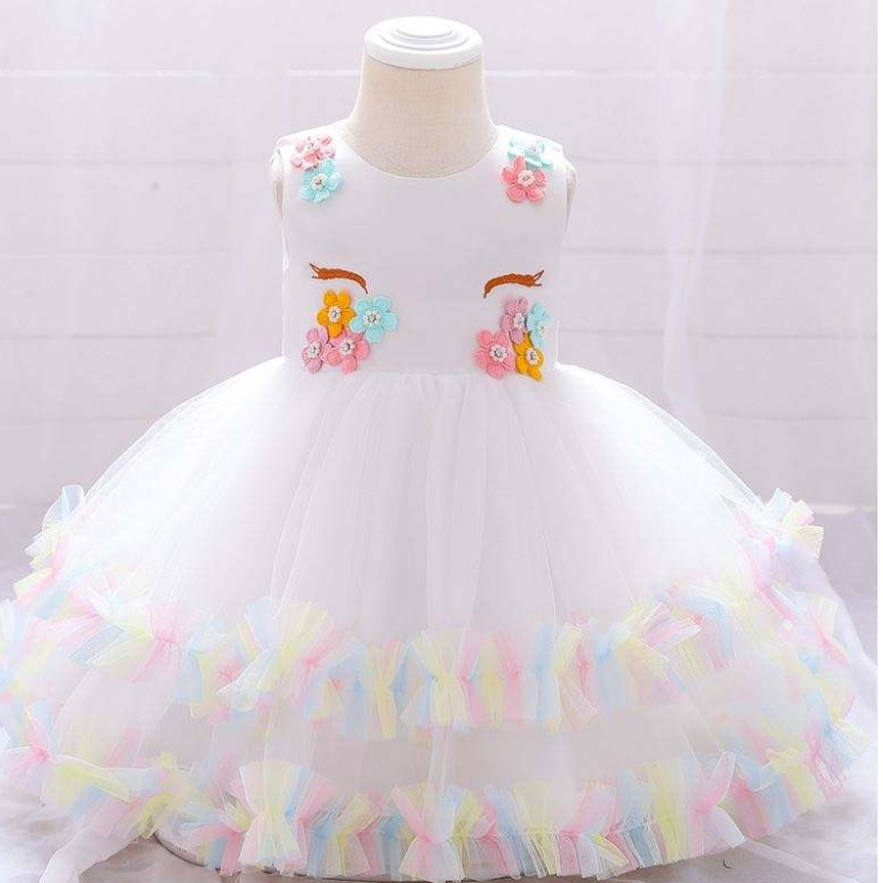 Baige Children Unicorn Party Princess oblékat se květinový gilr Šaty pro děti dívka svatební večírek