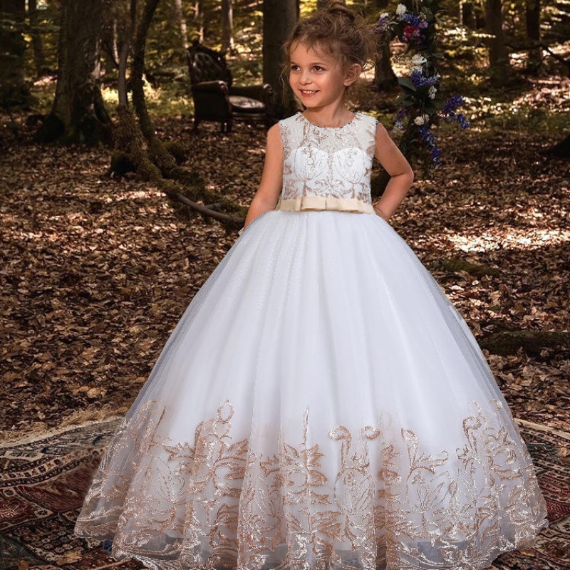 Letní dětské dívky květinové šaty Elegantní krajkové výšivky Princezna Party Dress Kids Kids Nový roknarozeninové oblečení pro dívky