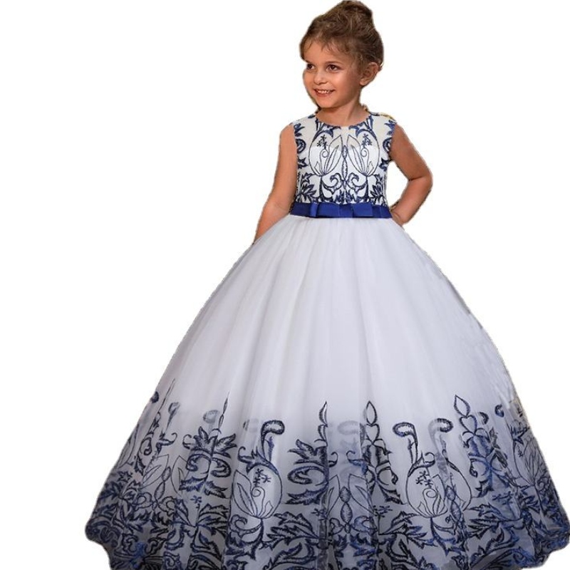 Letní dětské dívky květinové šaty Elegantní krajkové výšivky Princezna Party Dress Kids Kids Nový roknarozeninové oblečení pro dívky
