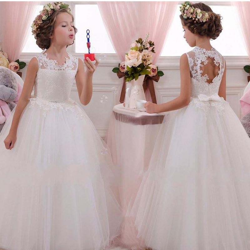 Baige White Wedding Elegant Girl Prom šaty letní děti dětské šaty