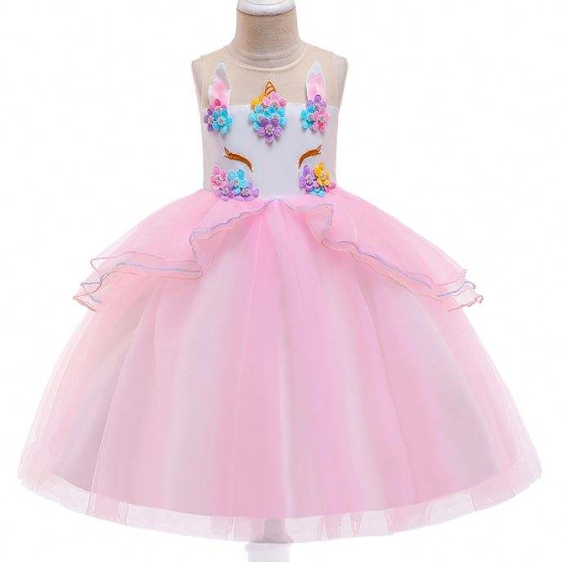 Nový příjezd Kids Flower Unicorn šaty dítěna vlastní oblečení Dětky Frock Designs djs006
