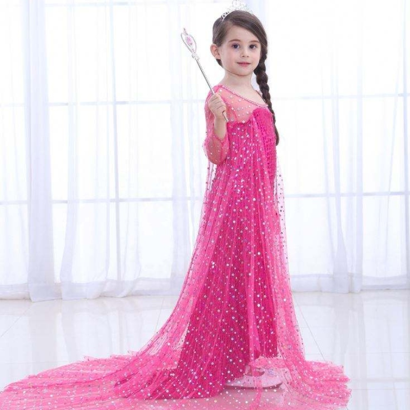Snow Queen 2 Elsa Anna Costume Children Dresses Girl Party Halloweennarozeninové cosplay šaty s zářící dlouhý mys