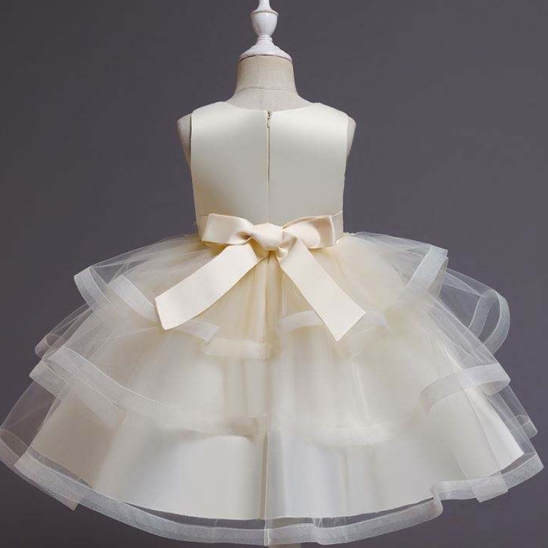 Baige Flower Girl Dress Kids Party Gown Baby Tutu Princess šaty s korálkovým délkou kolenanarozeninové oblečení
