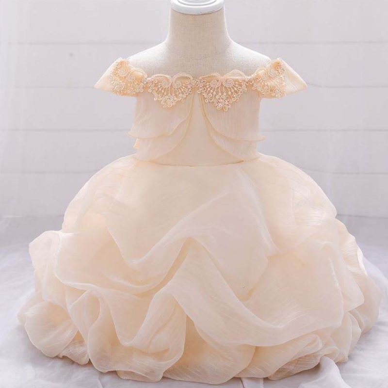 Solid Flower Applique Terming Girl Princess Dress Kids Christmas Party Svatební družička Tulle Tutu Šaty L1961XZ