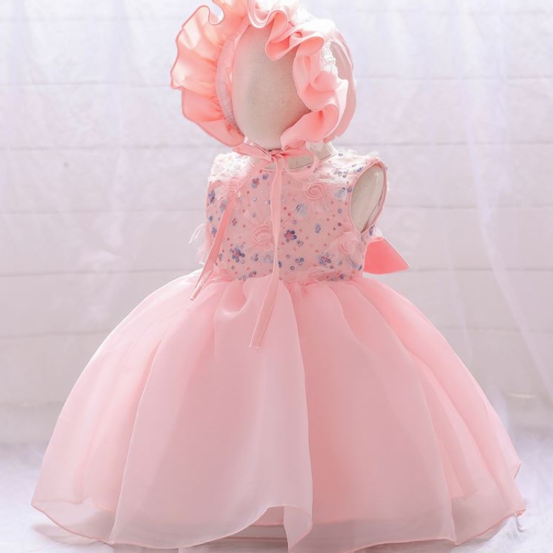 Baige Hot Prodej Pink Girls Party Toddler Šaty dětskénarozeninové šaty 1 rok staré dívky šaty