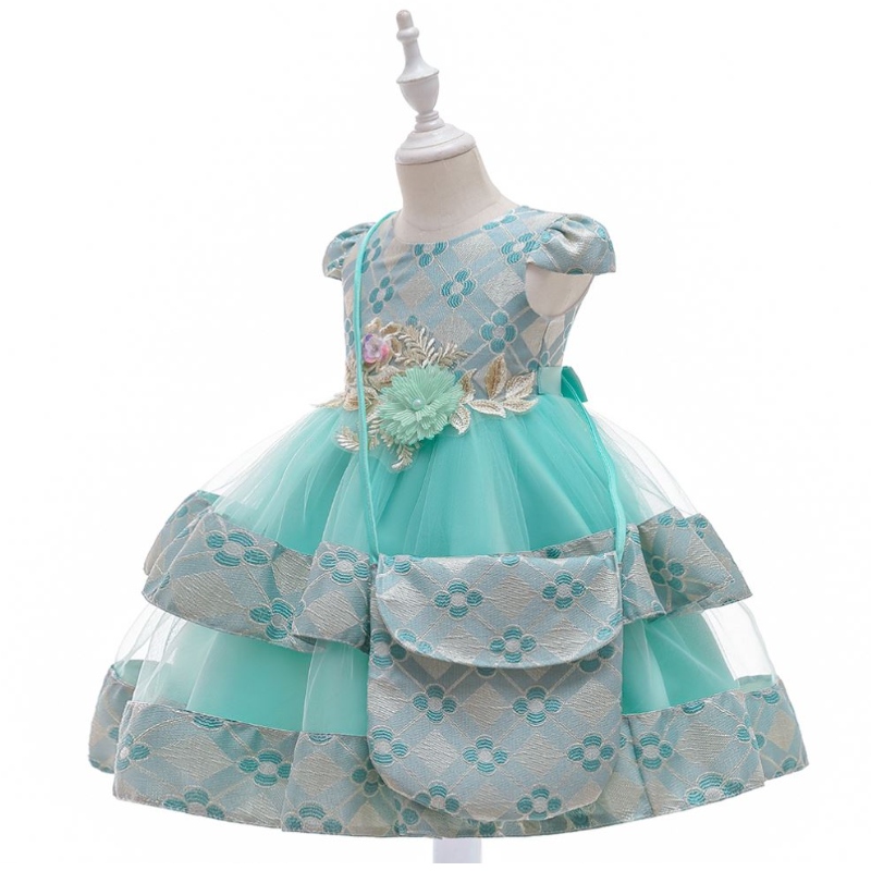 Baige Children Summer Girl šaty s taškou 3-10 let butik Kids Clothing 2ks obleky L5215