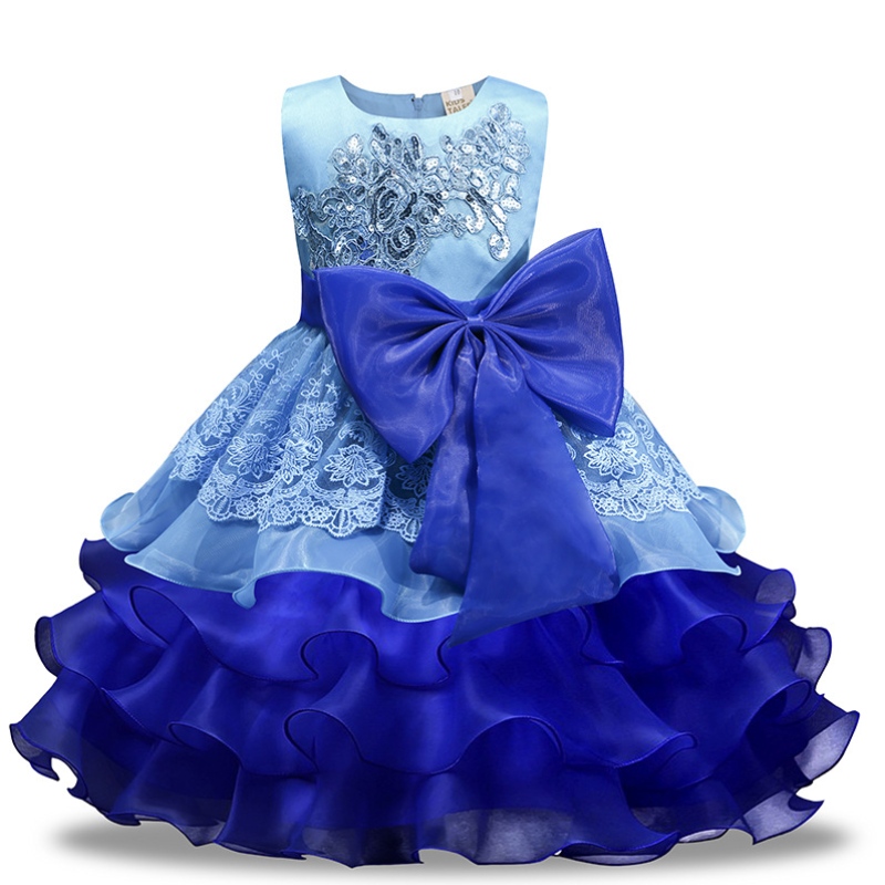 2022 Evropské a americké flitry šatů Bow Flower Girl Princess Dress Organza Puffy sukně