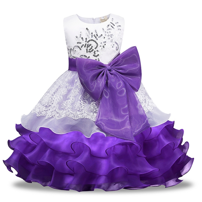 2022 Evropské a americké flitry šatů Bow Flower Girl Princess Dress Organza Puffy sukně