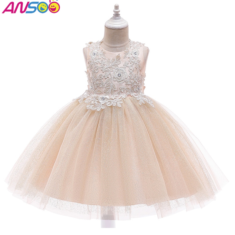 ANSOO NOVÉ módní svatební párty Princezna batolečka Baby Girls Clots Kids Baby Girl Šaty