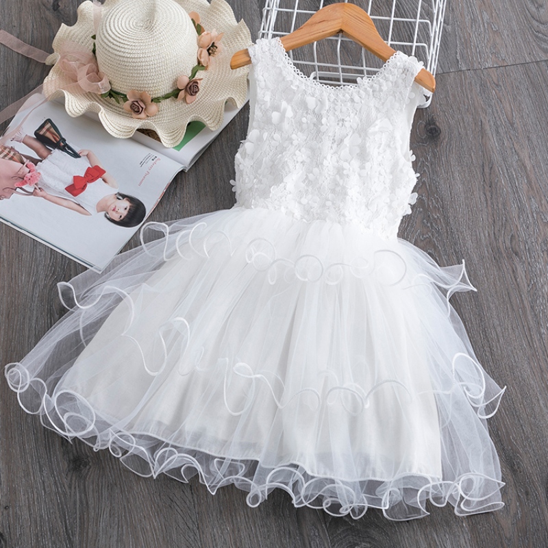 3-8 let krajkové letní šaty pro dívky Flower Elegantní svatební párty Princezna šaty bez rukávů bez backtus tutu