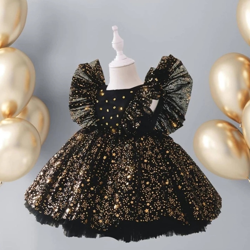 Dítě 1.narozeninové šaty pro dívky flitry Fluffy Kids Princess Party Gown Bow Elegantní svatební oblečení
