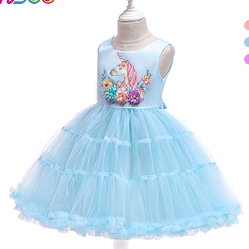 Ansoo Unicorn Rainbow Baby Girlnarozeninové šaty bavlněné dívky princezna párty fialové svatební šaty pro 1-6 let dívky tutu