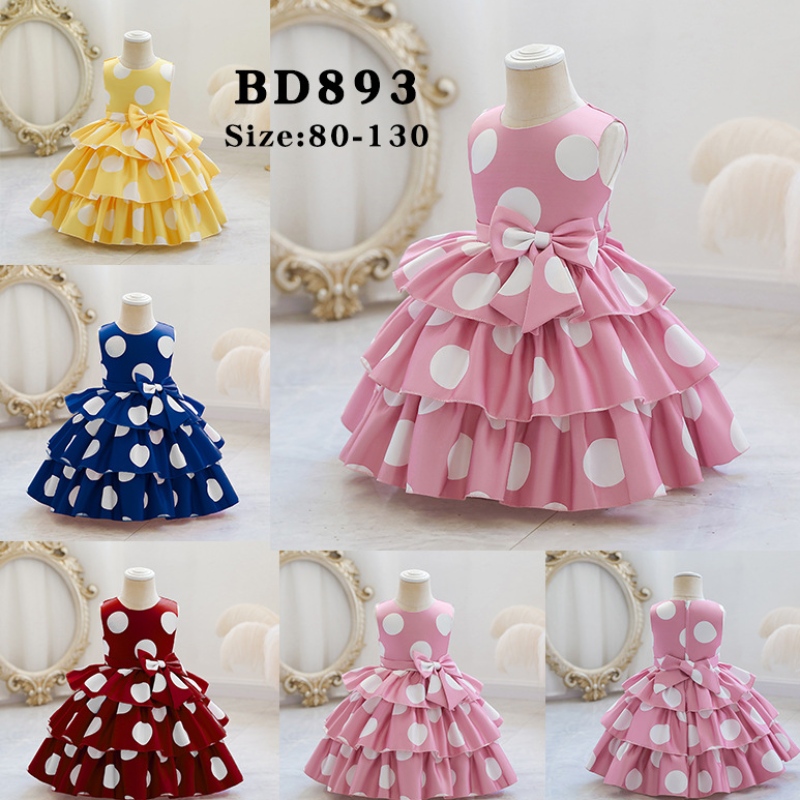 Dívky dívky Nový rok 2022 Bowknot Dot Dress for Girls Wedding Party Todler Kids Kiding Dot Dress