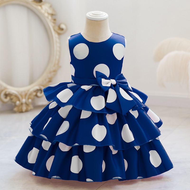 Dívky dívky Nový rok 2022 Bowknot Dot Dress for Girls Wedding Party Todler Kids Kiding Dot Dress