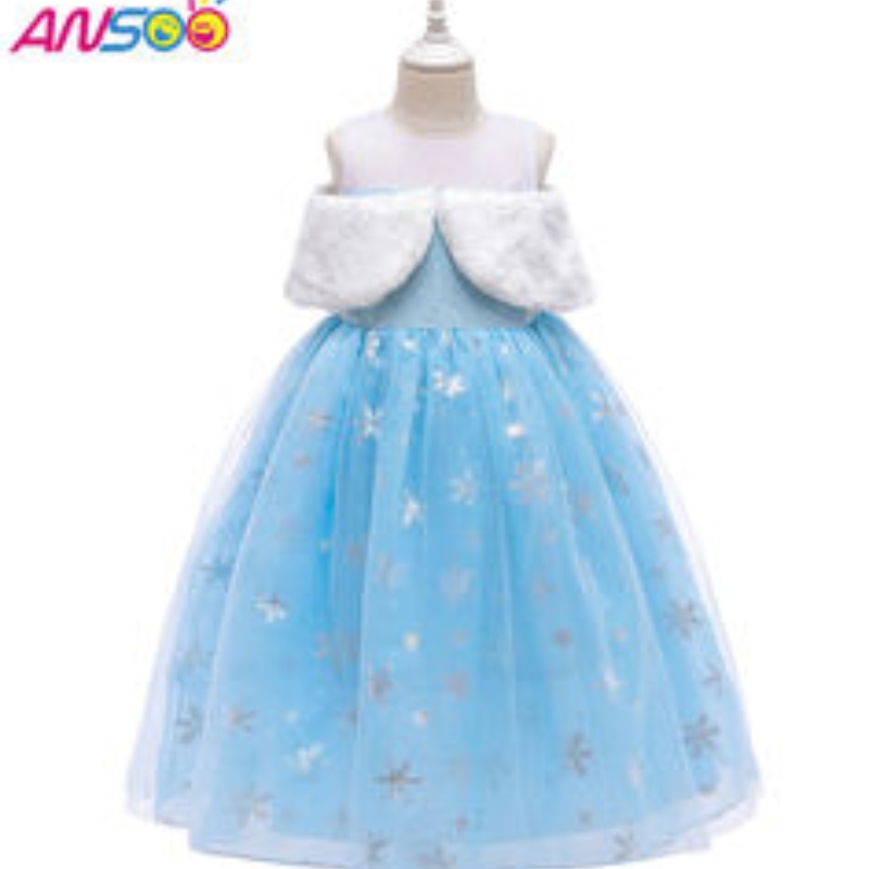 ANSOO2021 Děti \\ Performance Elsa Fashion Girl Girl Collar Princess Dress Lovely Girls Costume