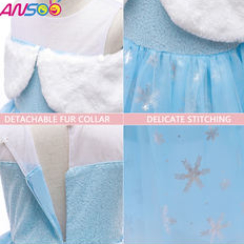 ANSOO2021 Děti \\ Performance Elsa Fashion Girl Girl Collar Princess Dress Lovely Girls Costume