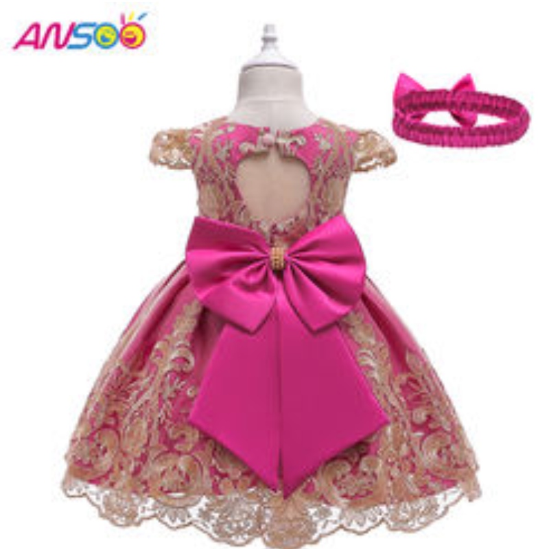 Ansoo Rose Color Pretty Girls Puffy Red šaty pro večerní banket 5 let staré dětské večírkynosit šaty pro dívky princezny šaty