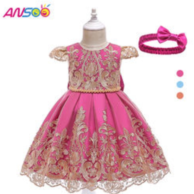 Ansoo Rose Color Pretty Girls Puffy Red šaty pro večerní banket 5 let staré dětské večírkynosit šaty pro dívky princezny šaty