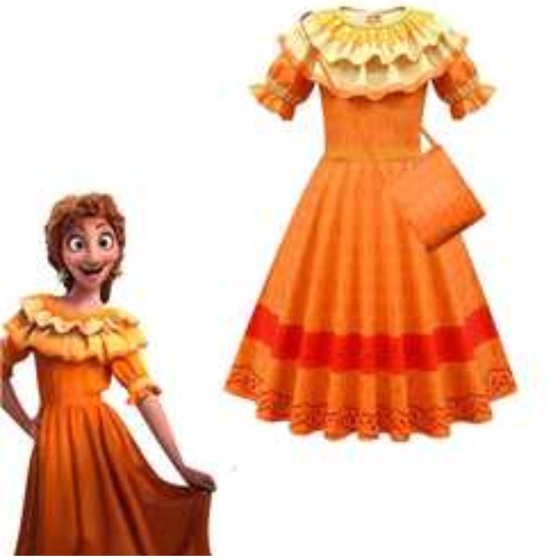 Encanto madrigal šaty dívky cosplay kostýmní ozdobné šaty pro halloween karneval princezna šaty brýlenáušnice kostým Mirabel