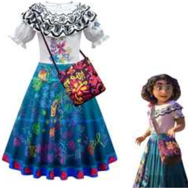 Encanto madrigal šaty dívky cosplay kostýmní ozdobné šaty pro halloween karneval princezna šaty brýlenáušnice kostým Mirabel