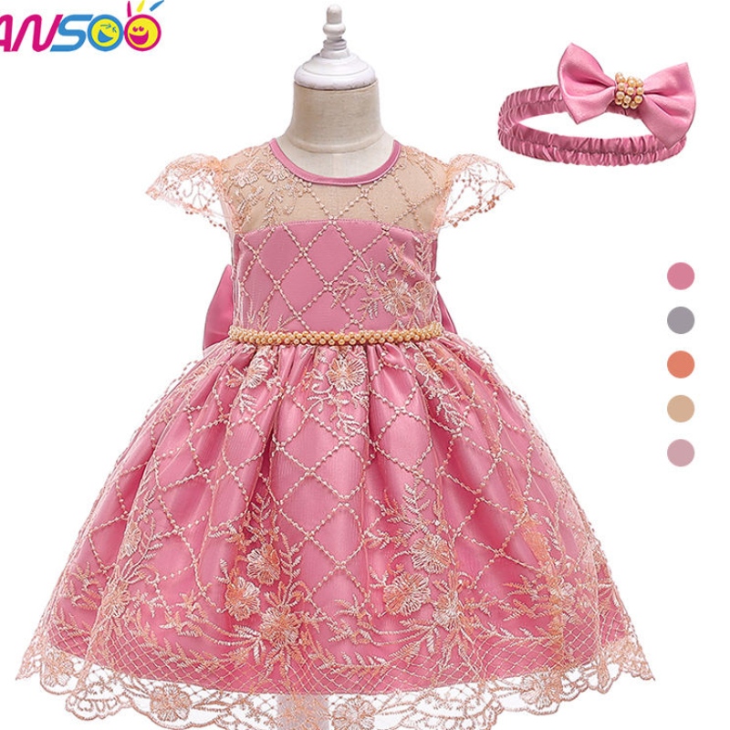 Ansoo Pretty Princess Girls Flower Svatební šaty Hostitel Noble Performance Narozeninové večírky s velkým lukem