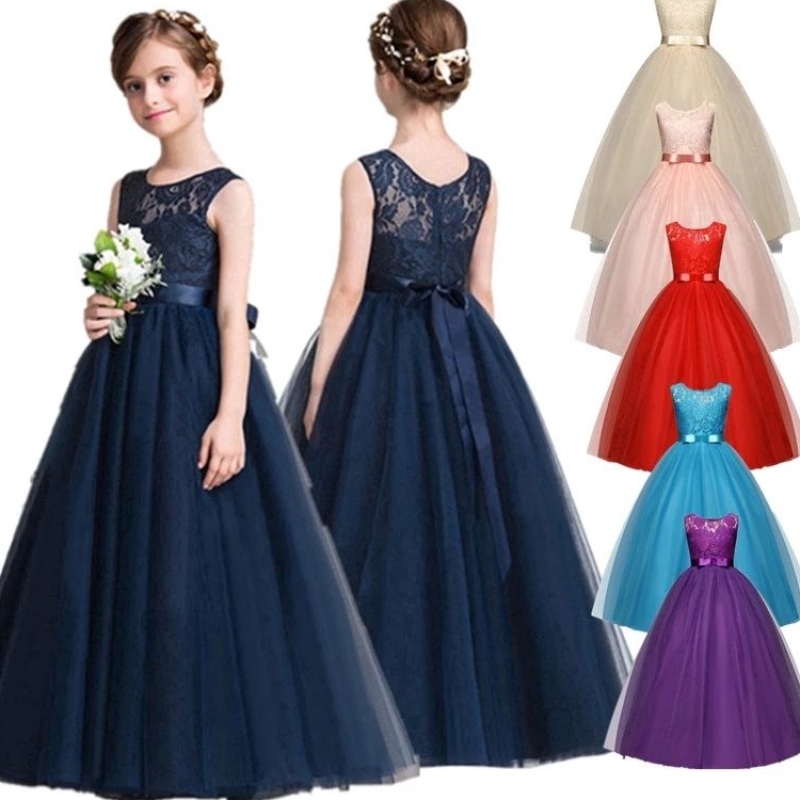 Teenager dívky princezna šaty pro děti svatební párty družička Lace Red Dress Kid Kid Narozeniny večerní šaty